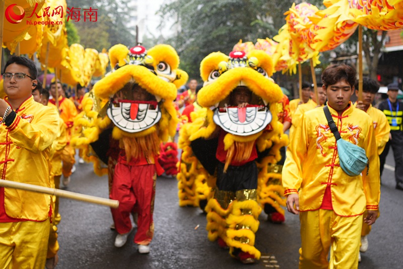 正月十五，在海口瓊山區(qū)，上演“裝馬匹”民俗巡游活動。 人民網(wǎng)記者 孟凡盛攝