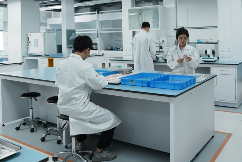 位于三亞崖州灣科技城的種業專業研發外包服務公共平臺（CRO）實驗室內，工作人員在工作。中種集團供圖