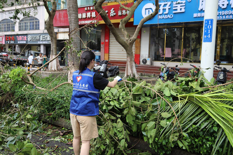 青年志愿者隊(duì)投入恢復(fù)一線。 共青團(tuán)海口市委員會(huì)供圖