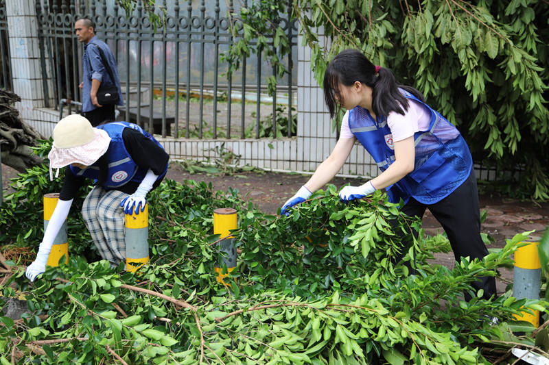 青年志愿者隊投入恢復一線。 共青團海口市委員會供圖