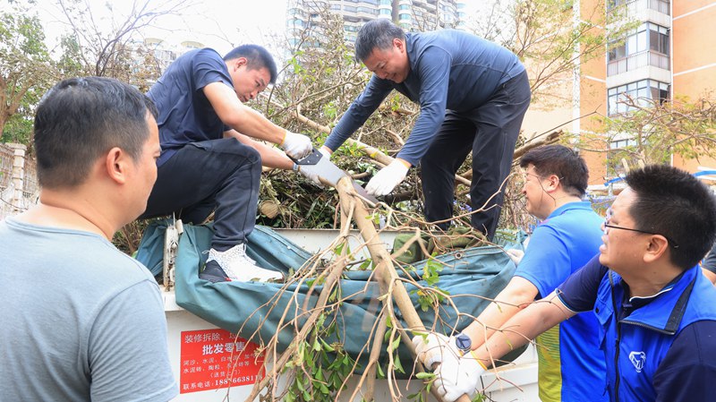 海南省自然資源和規(guī)劃廳動(dòng)員黨員干部參與災(zāi)后恢復(fù)。海南省自然資源和規(guī)劃廳供圖